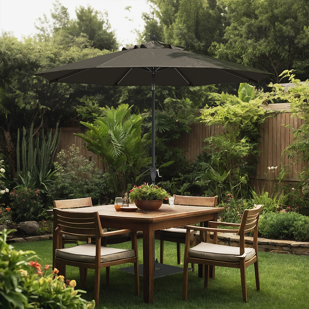 Image of the Parkside Series Patio Umbrella by California Umbrella, designed to foster peaceful outdoor living. Perfect for creating shaded retreats in gardens, patios, or backyards, this umbrella embodies the serenity of park-side relaxation. Featuring a sleek design with a durable aluminum pole and robust steel ribs, the Parkside Series offers stability and longevity. Equipped with an easy crank lift and simple push-button tilt, it provides convenient shade adjustments, making it ideal for enjoying tranquil moments outdoors from morning coffee to evening gatherings. Transform your space into a serene oasis with the reliable and elegant Parkside Series.