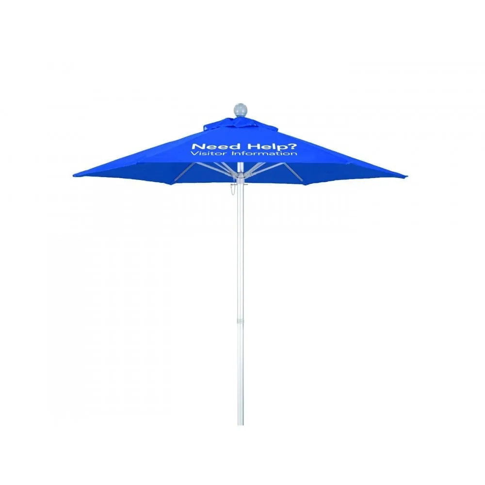 Summit Series ALUS commercial umbrella with aluminum frame and branded canopy.