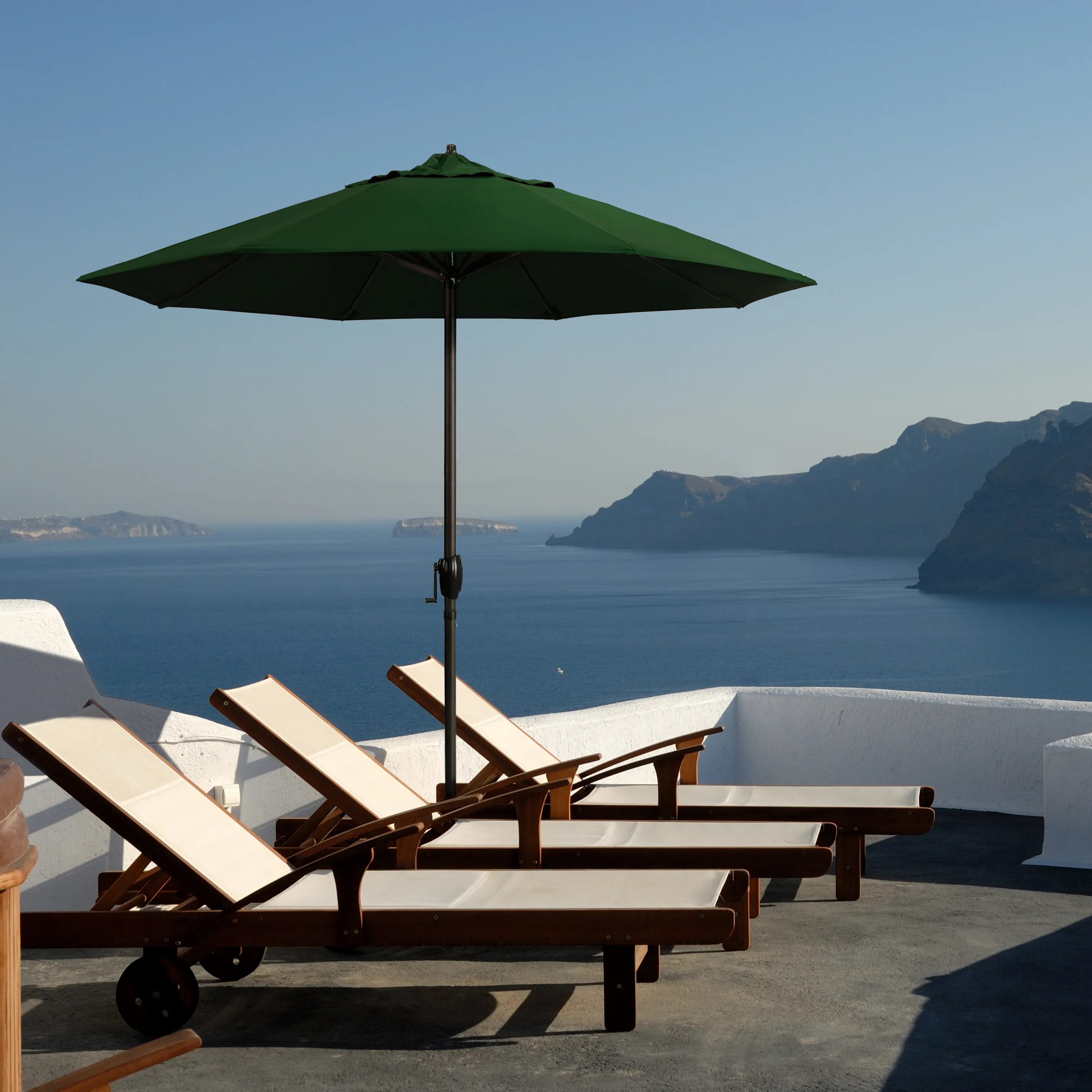 Close-up image highlighting the durable aluminum construction of the Casa Series Residential Grade Patio Umbrella by California Umbrella, emphasizing its robust framework and premium build quality.
