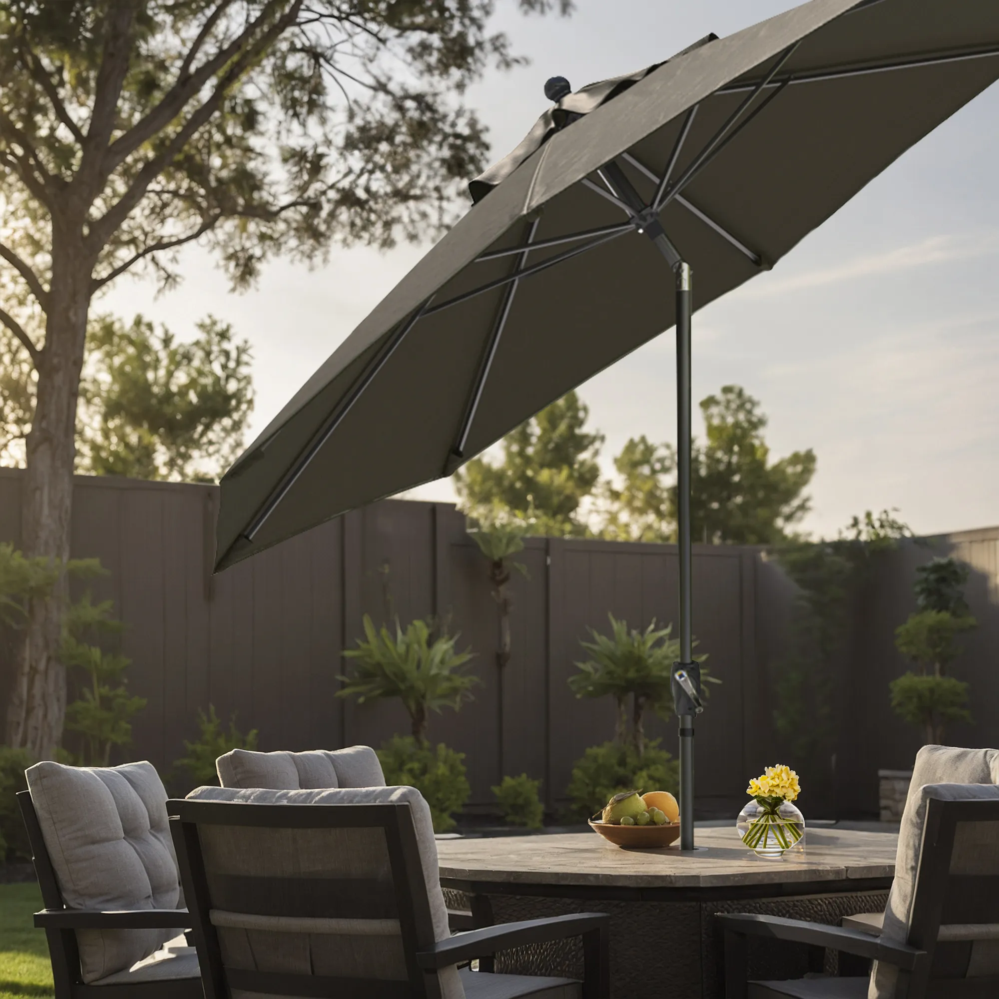 urable aluminum center pole of the Parkside Series Patio Umbrella by California Umbrella, showcasing robust construction for residential use
