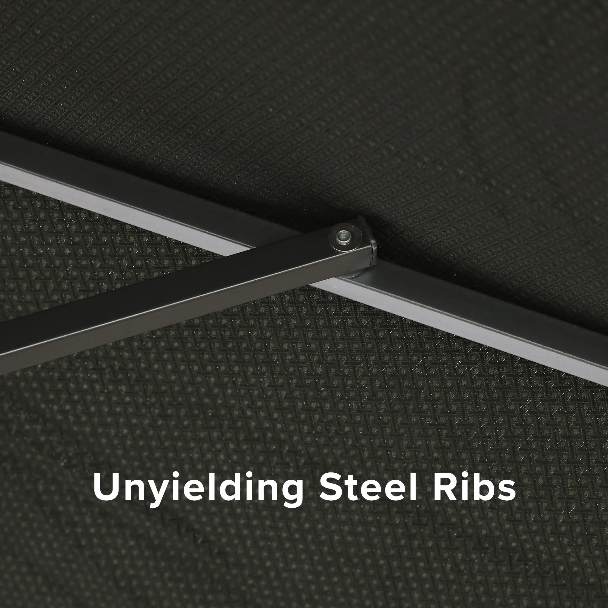 Unyielding steel ribs of the Parkside Series Patio Umbrella, ensuring canopy stability and long-lasting outdoor performance.