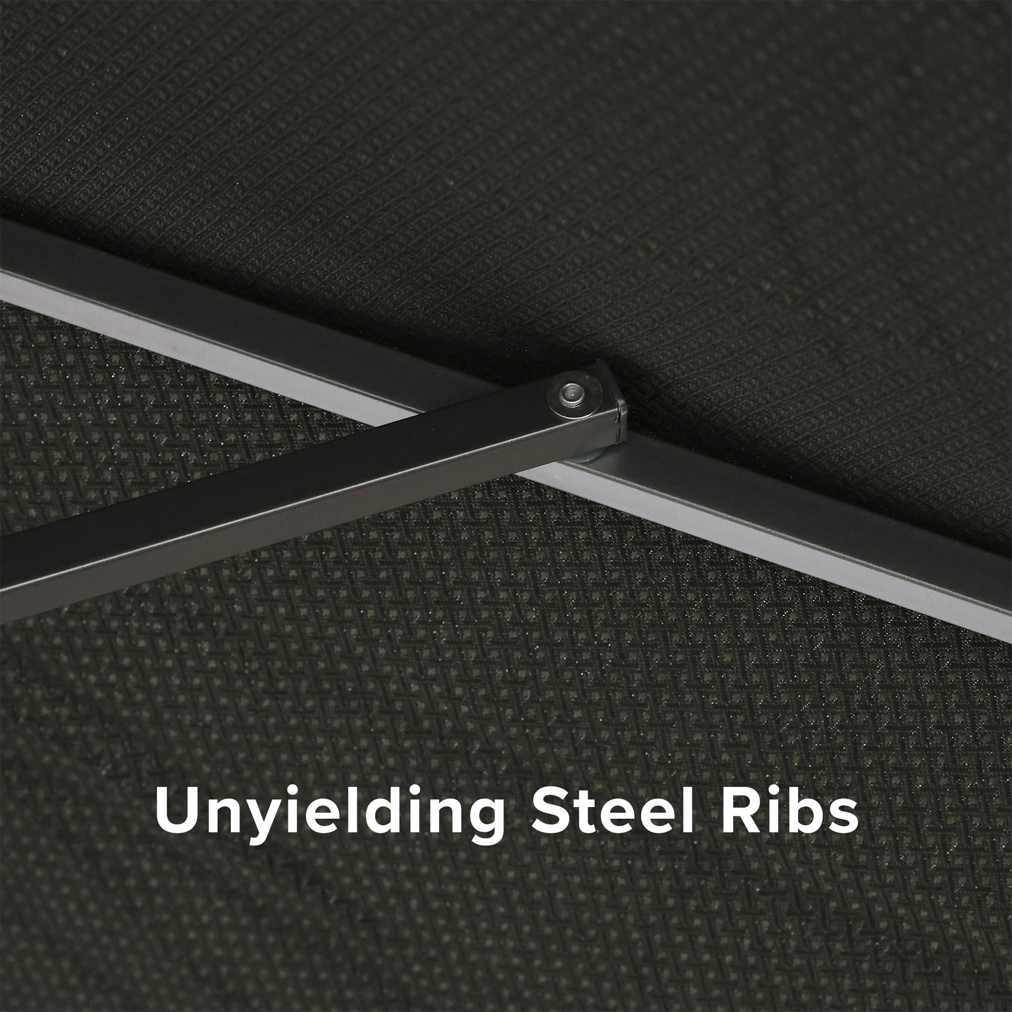 Unyielding steel ribs of the Parkview Series Patio Umbrella ensuring canopy stability and durability.