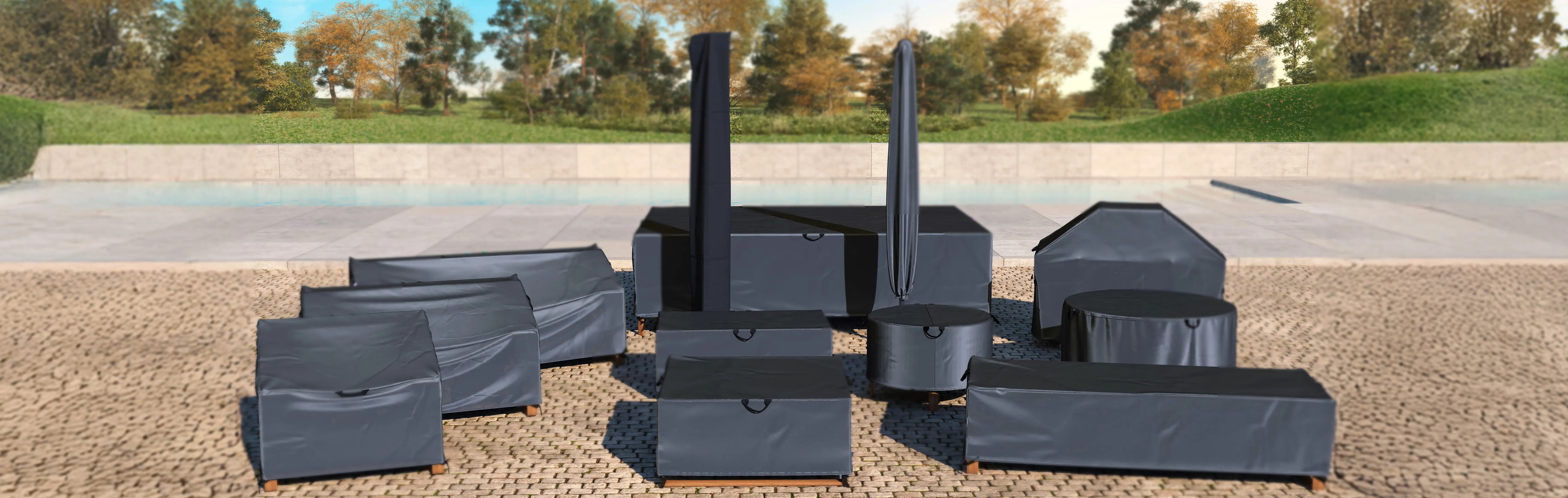 Weather-resistant protective covers for outdoor furniture and patio umbrellas, designed to shield against rain, UV rays, and debris. These durable, waterproof covers ensure long-lasting protection for residential and commercial outdoor spaces, keeping patio seating and umbrellas in top condition year-round.